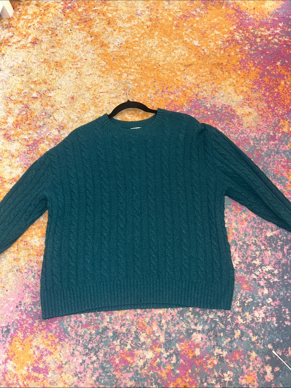 Hollister Teal Cable Knit Crewneck Sweater